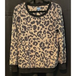 Simply Vera Vera Wang Leopard Print Waffle Knit Crew Neck Long Sleeve Top XL